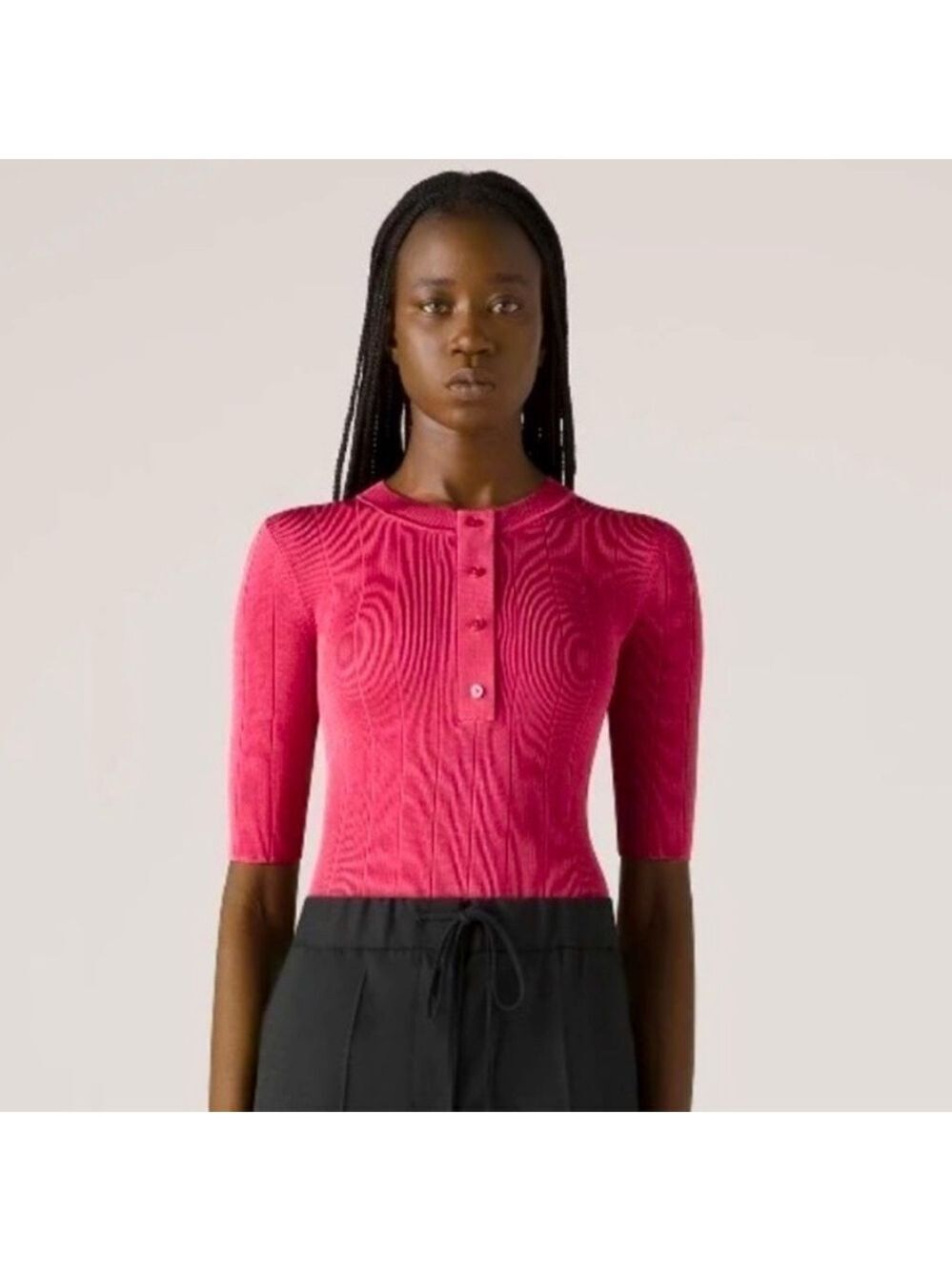 NWT St. John Bright Rayon Knit Elbow Sleeve Henley Top